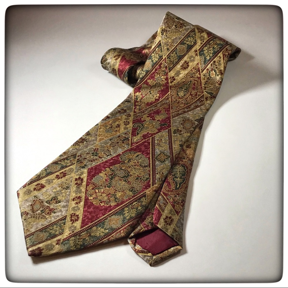 Imported Silk Barry Wells Gold Wine  Necktie 54L